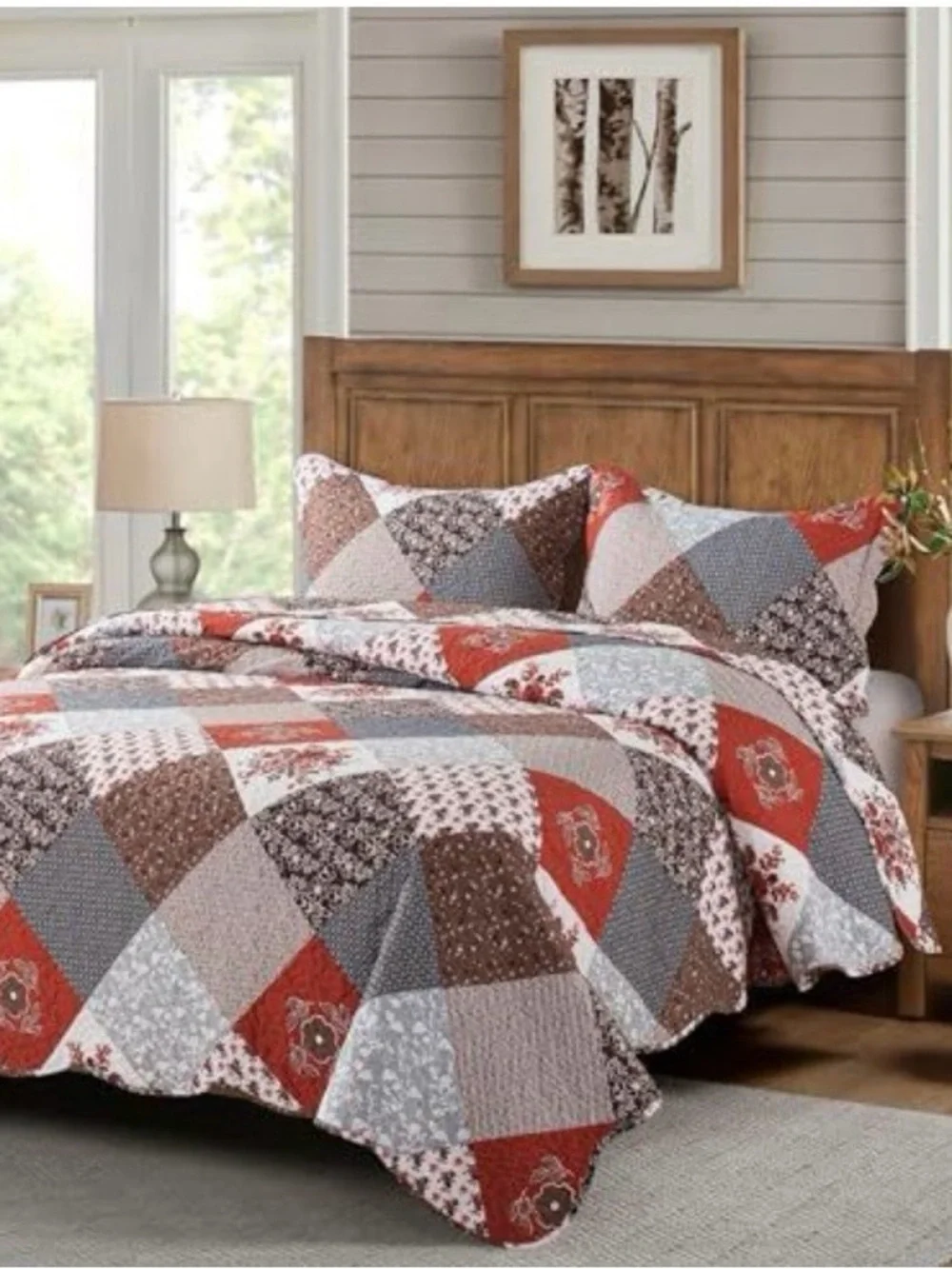 Honeylove Quilted Patchwork Bedspread in Rust, Brown & Gray